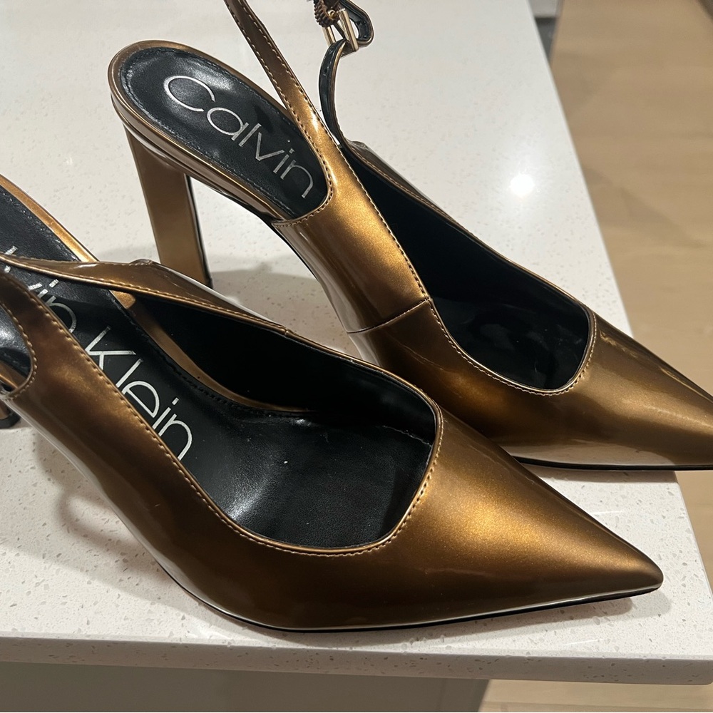 Calvin Klein Metallic Bronze Slingback Heels